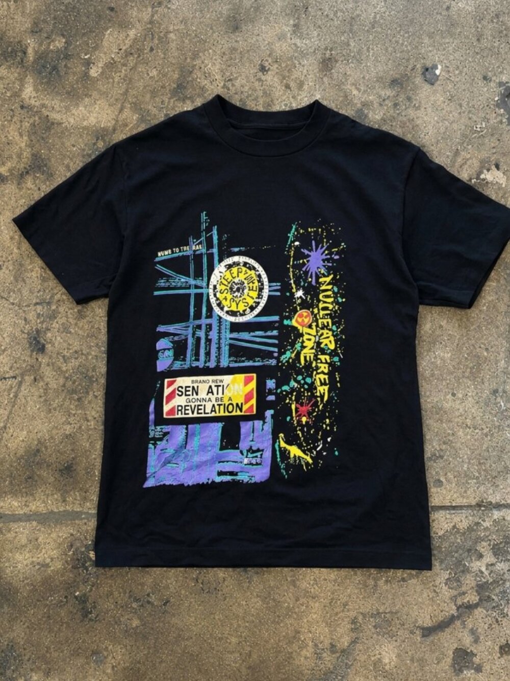 Sleep In Systems Graphic‎ T Shirt Mens Black Nuclear Free Zone
